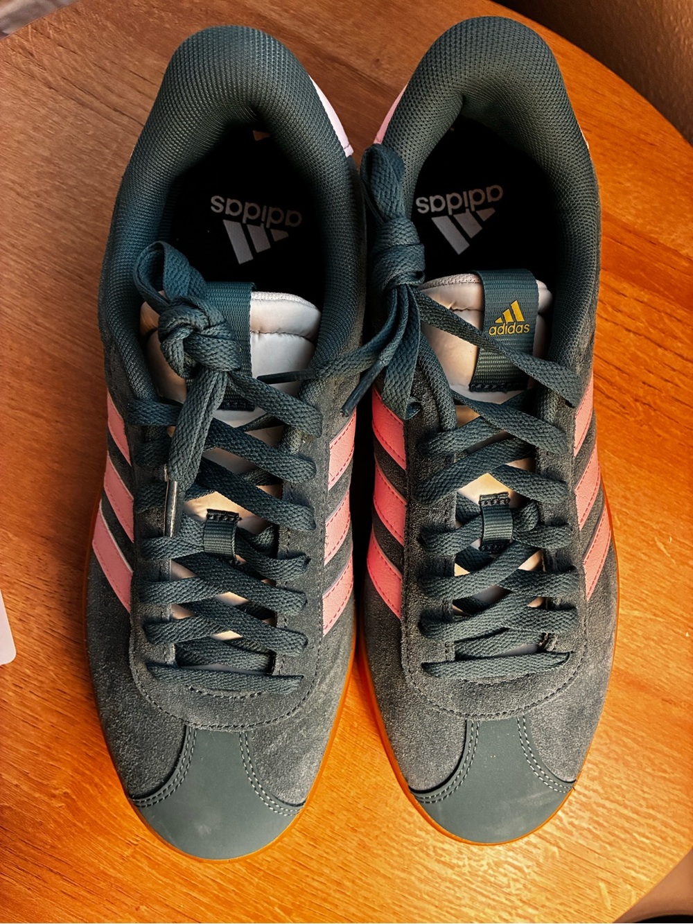 adidas Women Teal Suede Sneakers with Pink Stripes - Picture 4 of 5